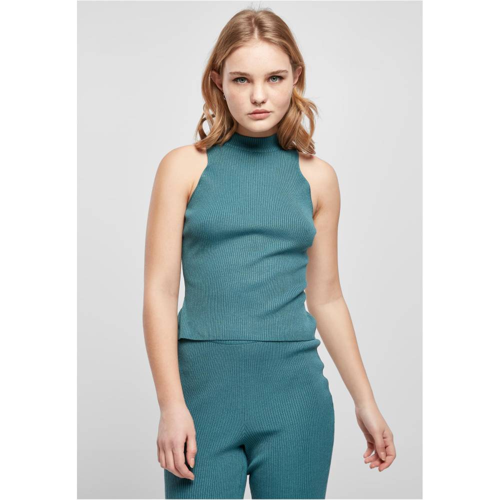 Urban Classics - Short Rib Knit Turtleneck Ärmelloses Top - Grün